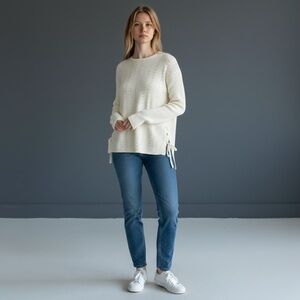 Talbots Cotton Blend Pullover Sweater Lace Up Split Sides. Ivory. PM #419